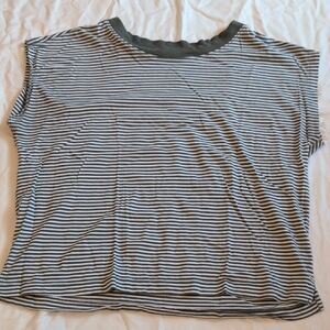 LOFT Blue and Black Cap Sleeve Boxy Tee